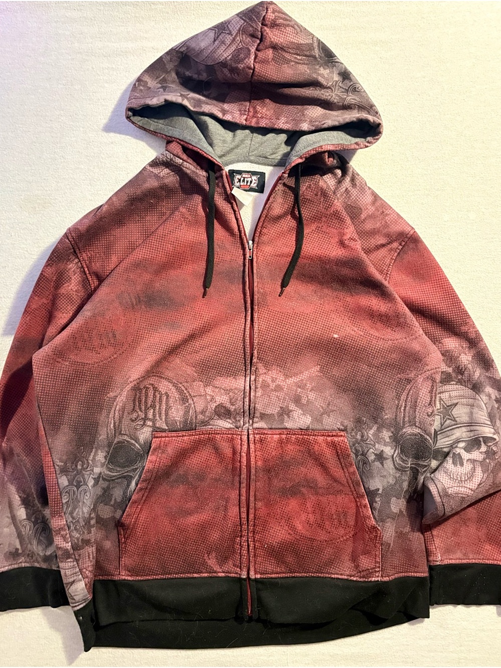 Y2K MMA Elite Men’s Red Skull Graphic Zip Hoodie Jacket